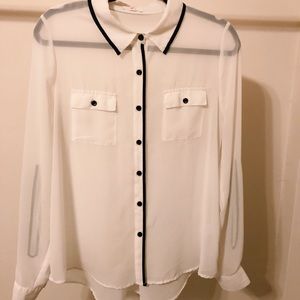 Sheer white shirt with black contrasts
